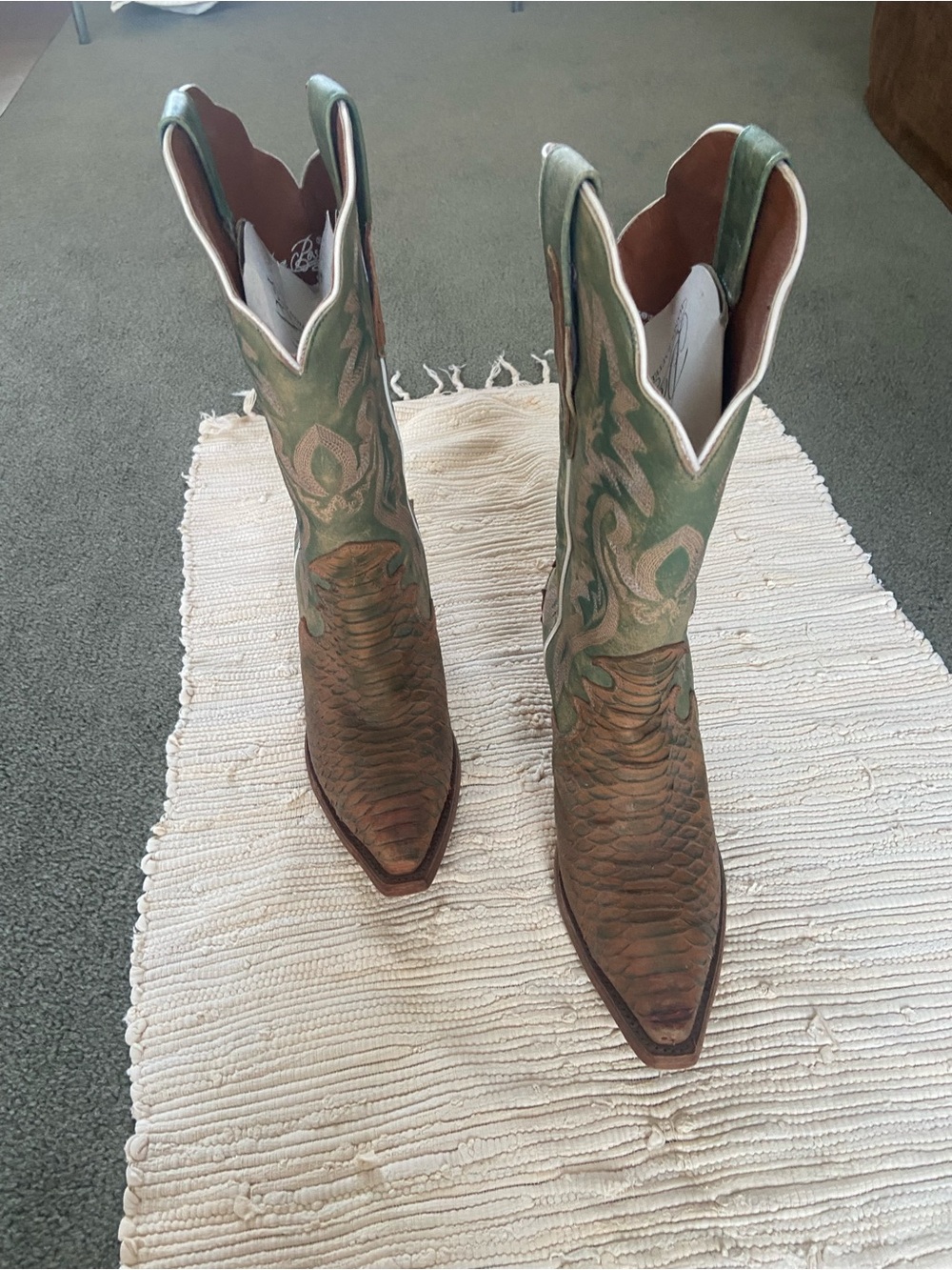 Women’s Dan Post Green and Coral Western Cowboy Boots - Fashion Leather Style